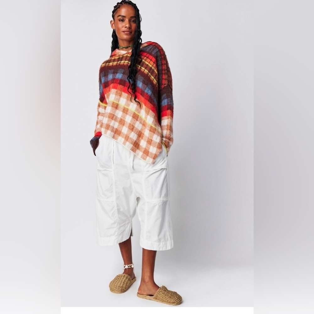Free People Plaid Multicolor Hooded Throw Blanket